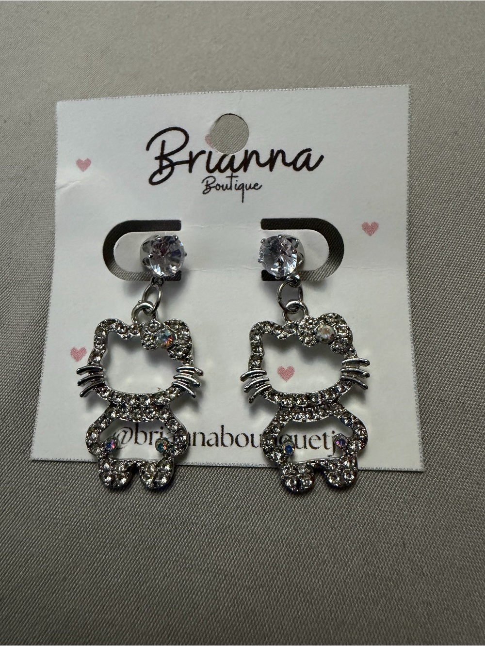 Hello Kitty inspired Silver Crystal Drop Earrings
